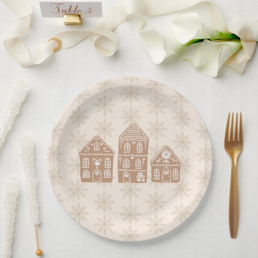 Gingerbreadhuis Illustratie Sneeuwvlok Patroon Papieren Bordje (Huwelijk)