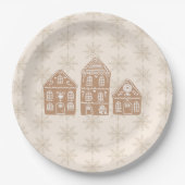 Gingerbreadhuis Illustratie Sneeuwvlok Patroon Papieren Bordje (Voorkant)