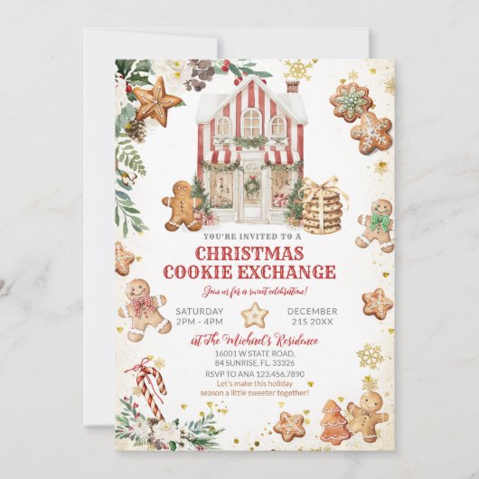 Gingerbreadhuis & Kerstkoekjes Uitwisselen Kaart (Voorkant)