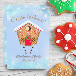 Gingerbreadhuis met chocolade kussen verhuizing aankondiging