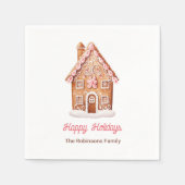Gingerbreadhuis Prettig Kerstfeest Kerstmis Servet (Voorkant)