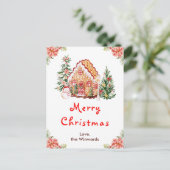 Gingerbreadhuis Rode Kerstmis Feestdagenkaart (Staand voorkant)