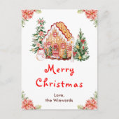 Gingerbreadhuis Rode Kerstmis Feestdagenkaart (Voorkant)