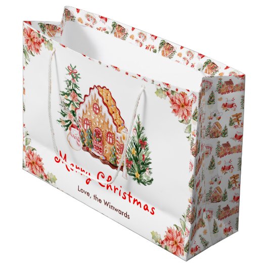 Gingerbreadhuis Rode Kerstmis Groot Cadeauzakje (Voorkant Gekanteld)