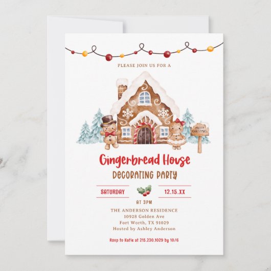 Gingerbreadhuis Versierfeestje Kaart (Voorkant)