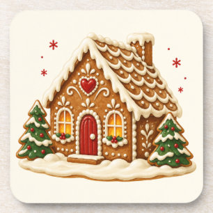 Gingerbreadhuisje met glazuur en koekbomen bier onderzetter