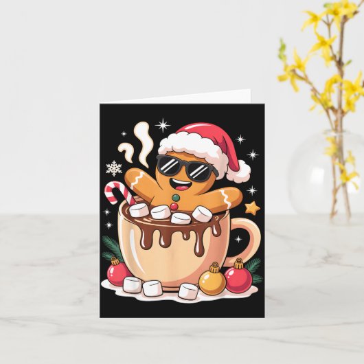 Gingerbreadman Christmas Cocoa Gingerbread Men Wom Kaart (Gele Bloem)