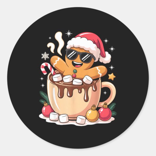 Gingerbreadman Christmas Cocoa Gingerbread Men Wom Ronde Sticker (Voorkant)