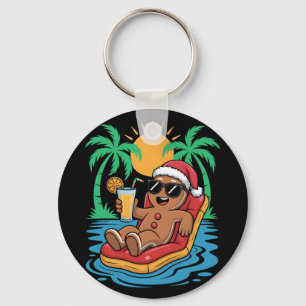 Gingerbreadman Kerstmis In Juli Zomer Zwembad Stra Sleutelhanger