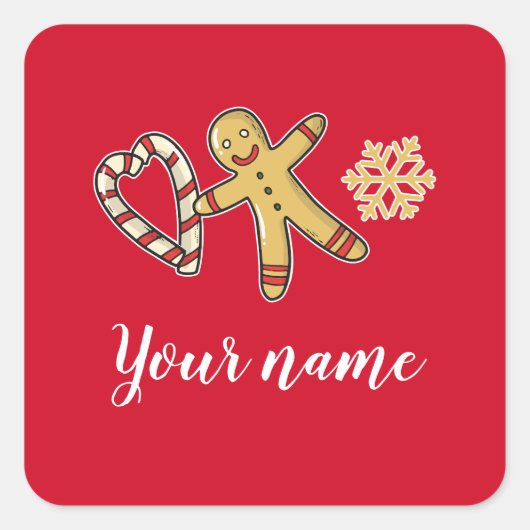 Gingerbreadman Love Vierkante Sticker (Voorkant)