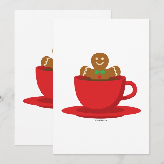 Gingerbreadman Ontspant in Rode Hot Chocolate Kop Feestdagenkaart (Voorkant / Achterkant)