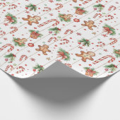 Gingerbreadmen & Candy Canes Kerstpatroon Cadeaupapier (Hoek)