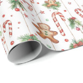 Gingerbreadmen & Candy Canes Kerstpatroon Cadeaupapier (Rol Hoek)