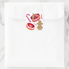 Gingerbreadstickers met roze donuts, snoepstokken vierkante sticker
