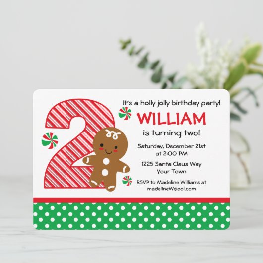 Gingerbrood 2e verjaardag kaart (Staand voorkant)