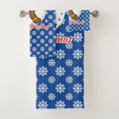 Gingerbrood - Blauw Snowflakes Patroon - Merry Xma Bad Handdoek (Insitu)