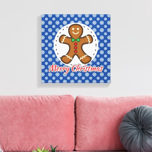 Gingerbrood - Blauw Snowflakes Patroon - Merry Xma Canvas Afdruk (Insitu (Woonkamer))