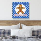 Gingerbrood - Blauw Snowflakes Patroon - Merry Xma Canvas Afdruk (Insitu (Slaapkamer))