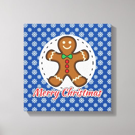 Gingerbrood - Blauw Snowflakes Patroon - Merry Xma Canvas Afdruk (Voorkant)