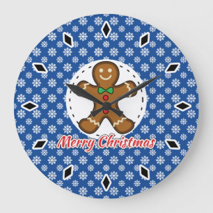 Gingerbrood - Blauw Snowflakes Patroon - Merry Xma Grote Klok