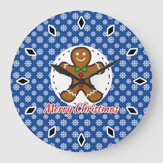 Gingerbrood - Blauw Snowflakes Patroon - Merry Xma Grote Klok (Voorkant)