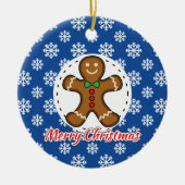 Gingerbrood - Blauw Snowflakes Patroon - Merry Xma Keramisch Ornament (Voorkant)