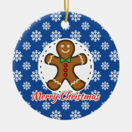 Gingerbrood - Blauw Snowflakes Patroon - Merry Xma Keramisch Ornament