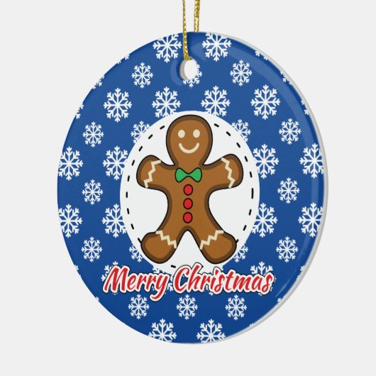 Gingerbrood - Blauw Snowflakes Patroon - Merry Xma Keramisch Ornament (Links)