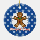 Gingerbrood - Blauw Snowflakes Patroon - Merry Xma Keramisch Ornament (Achterkant)