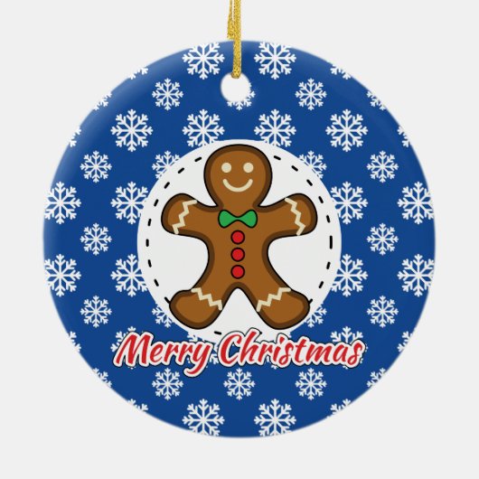 Gingerbrood - Blauw Snowflakes Patroon - Merry Xma Keramisch Ornament (Achterkant)
