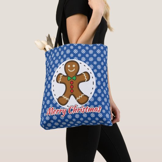 Gingerbrood - Blauw Snowflakes Patroon - Merry Xma Tote Bag (Dichtbij)