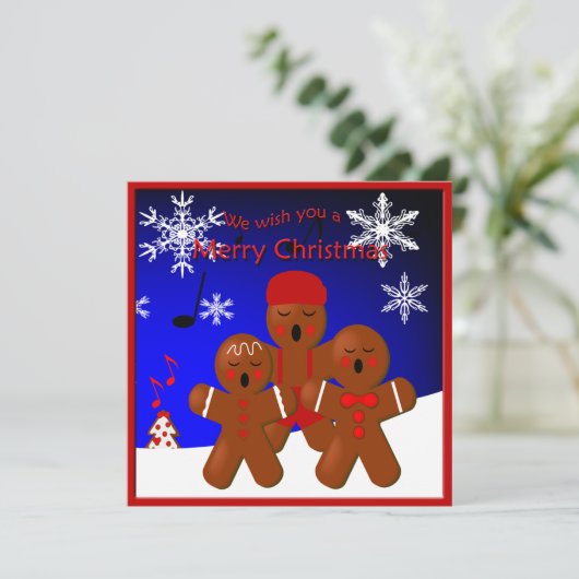 Gingerbrood Carolers Merry Kerstgroet Feestdagenkaart (Staand voorkant)