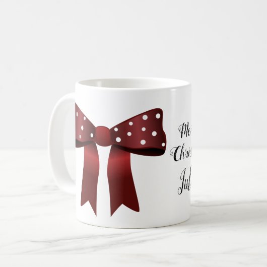 Gingerbrood Chic Elegant Red Bow and White Stippen Koffiemok (Voorkant links)