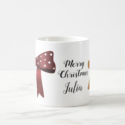 Gingerbrood Chic Elegant Red Bow and White Stippen Koffiemok (Center)