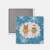 Gingerbrood Cookie Couple met Names Snowflakes Magneet (Voorkant / Achterkant)