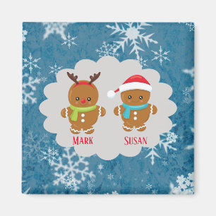 Gingerbrood Cookie Couple met Names Snowflakes Magneet