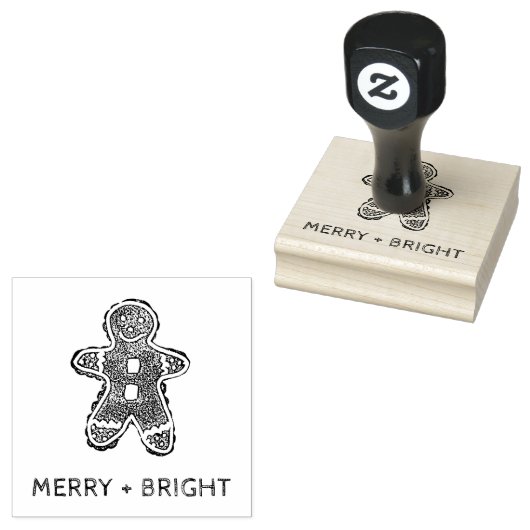 Gingerbrood Cookie Merry + Bright Holiday Rubberstempel (Gestempeld)