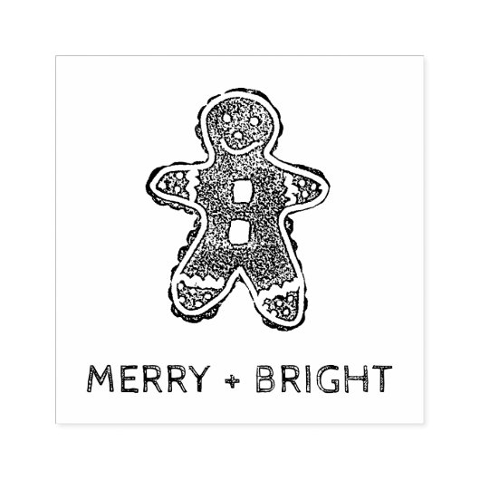 Gingerbrood Cookie Merry + Bright Holiday Rubberstempel (Afrduk)