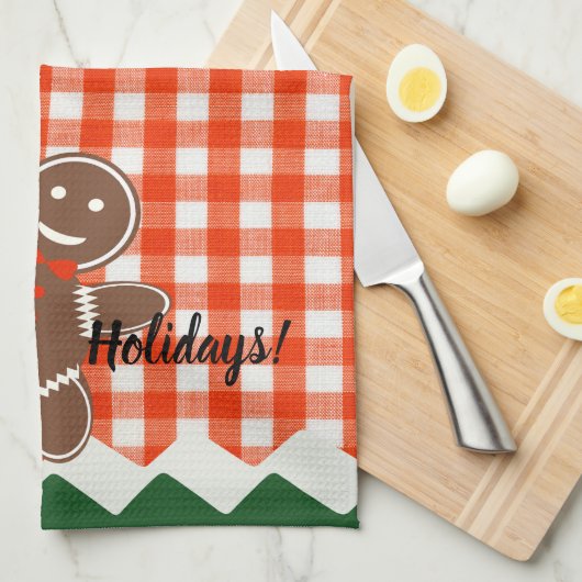 Gingerbrood Cookie Red Check Gingham Theedoek (Quarter Fold)