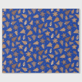 Gingerbrood Cookies Blue Retro Kerstmis Cadeaupapier (Vlak)