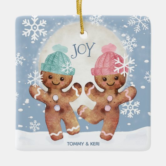Gingerbrood Cookies Dansende Joy Kerstmis Keramisch Ornament (Voorkant)