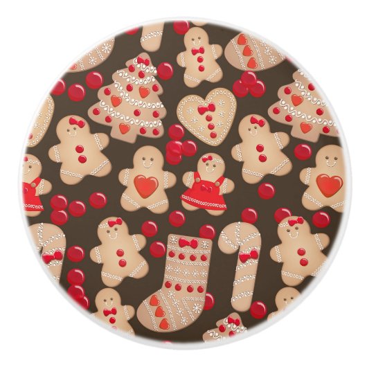 Gingerbrood Cookies Holiday Cookie Kerstmis Keramische Knop (Voorkant)