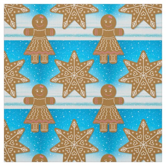Gingerbrood Cookies Pattern Whimsical Snowflakes Stof (Swatch)