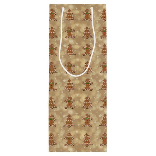 Gingerbrood Cookies Pattern Wijn Cadeautas (Achterkant)