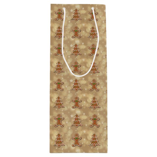 Gingerbrood Cookies Pattern Wijn Cadeautas (Voorkant)