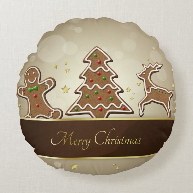 GingerBrood Cookies Rond Kussen (Voorkant)