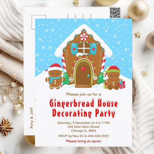 Gingerbrood Decorting Party Bright Blue and Red Briefkaart