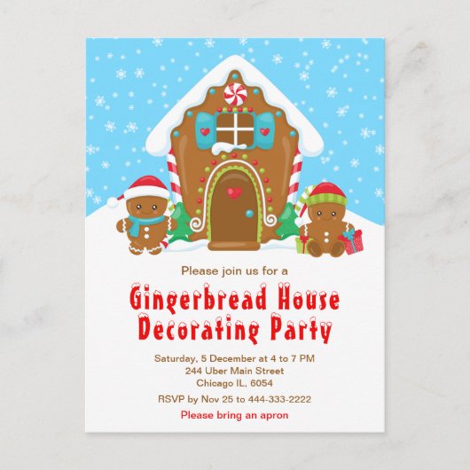 Gingerbrood Decorting Party Bright Blue and Red Briefkaart (Voorkant)