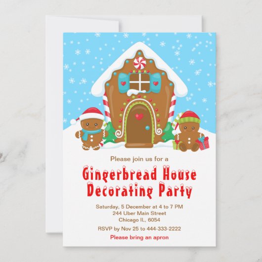 Gingerbrood Decorting Party Bright Blue and Red Kaart (Voorkant)