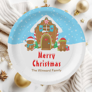 Gingerbrood Decorting Party Bright Blue and Red Papieren Bordje